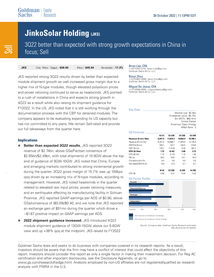 JinkoSolar Holding (JKS)_ 3Q22 better than expected with strong growth expectations in China in focus; Sell(1)JinkoSolar Holding (JKS)_ 3Q22 better than expected with strong growth expectations in China in focus; Sell(1)_1.png